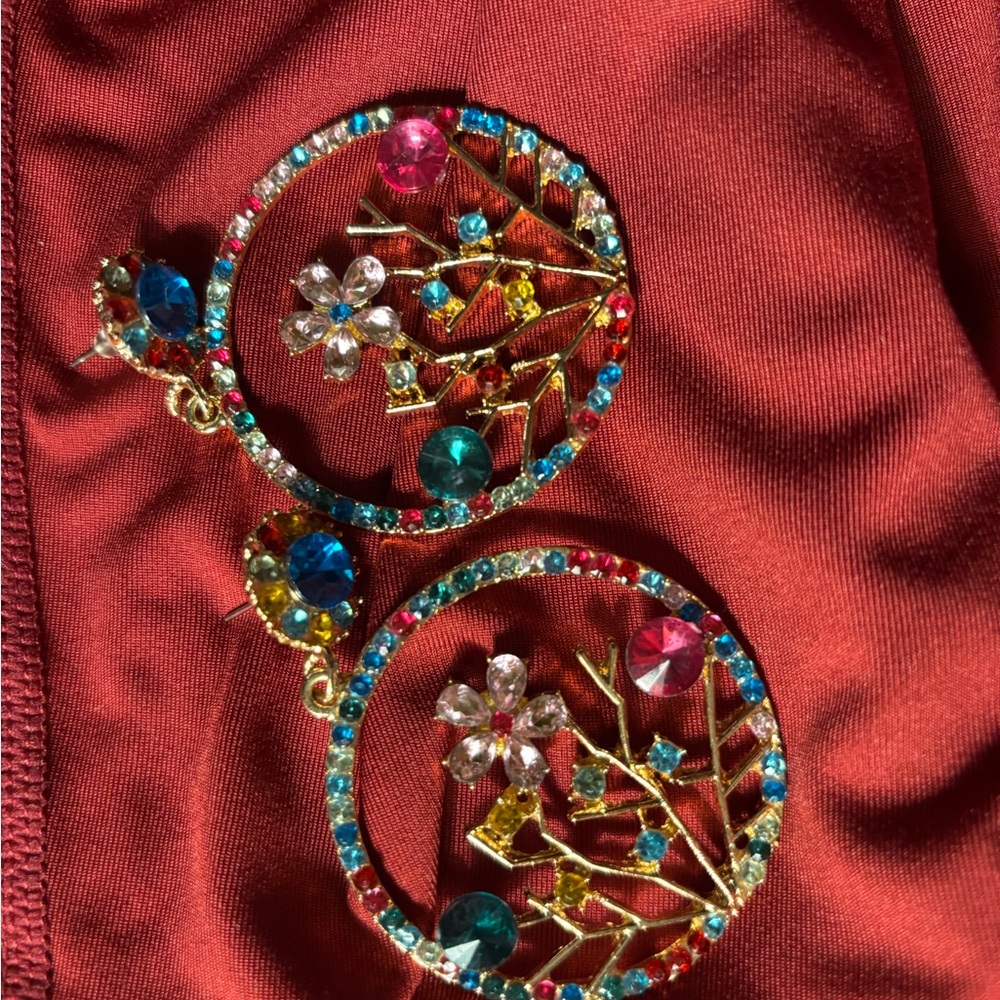 Betsey Johnson Multicolor Crystal Hoop Earrings